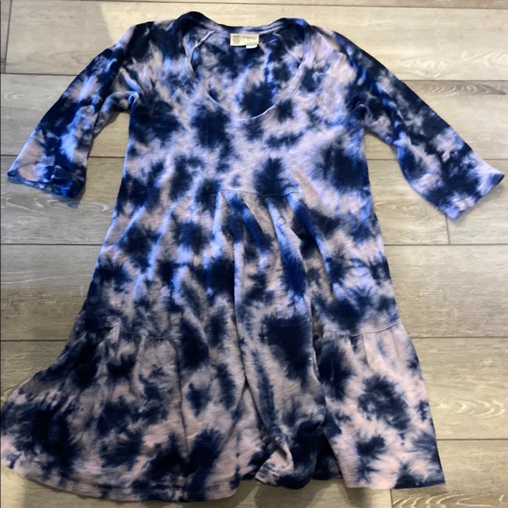Blue and White 3/4 Sleeve Crew Neck Sundress